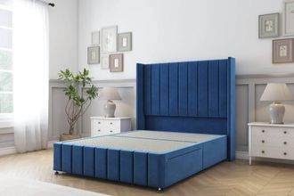Sloomy Melbourne Plush Divan Base 2 Drawers -54 Wingback 12 Footboard in Blue | Size: Double