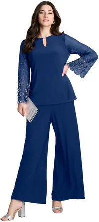 Roaman's Mesh Overlay Embellished Top in Evening Blue at Nordstrom, Size Medium