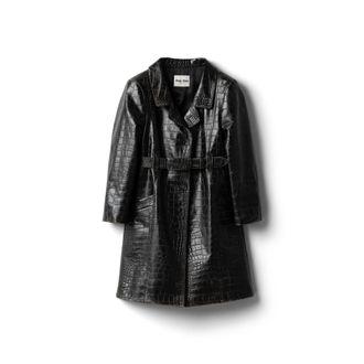 Miu Miu Croco-embossed Leather Coat, Woman, Black, Size 42