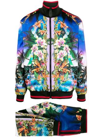 Philipp Plein graphic-print track pants - men - Polyester/Polyamide - L - Blue