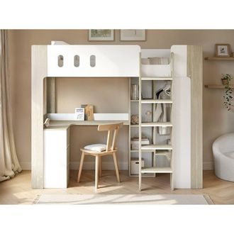 Flair Willow High Sleeper with Desk & Storage White & Oak | Size: Single