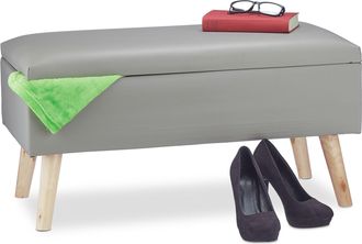 Relaxdays Relaxdays - Banco Almacenamiento 40 L, Acolchado, Patas De Madera, Cuero Sint&eacute;tico, 40 X 80 X 39,5 Cm, Asiento Ba&uacute;l, Gris
