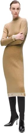 Karl Lagerfeld Ribbed Knit Midi Jurk - Dames - Casual kleedjes - Beige - M - Katoen - Kleedjes