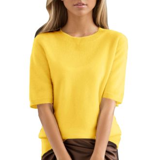 Generic FNKDOR t Shirts for Women UK Short Sleeve Knitted Sweater Soft Smooth Knit Pullover Tops Plain Chunky Cable Crew Neck Jumpers Classic Versatile Work T