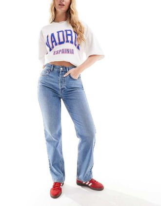 Topshop Kort high rise straight jean in mid blue