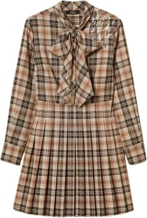 Twinset Actitude Kort Flanellen Jurk - Dames - Shirt Kleedjes - Bruin - S - Leer - Kleedjes