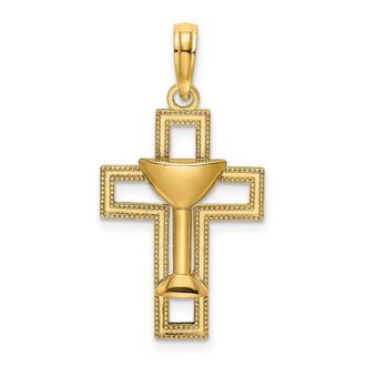 Diamond2Deal 10k Yellow Gold Polished Cross Communion Cup Charm