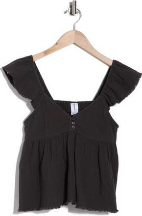 Abound Cotton Gauze Flutter Sleeve Babydoll Top in Black at Nordstrom Rack, Size X-Large