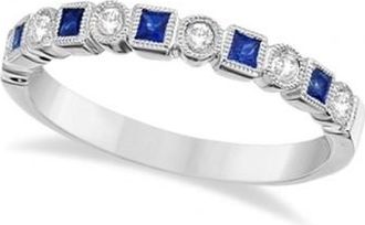 Allurez Princess Cut Blue Sapphire & Diamond Ring Band 14k White Gold (0.40ct)
