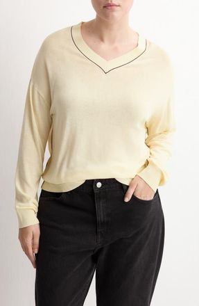 Mango Bert Jersey V-Neck Sweater in Pastel Yellow at Nordstrom, Size X-Small