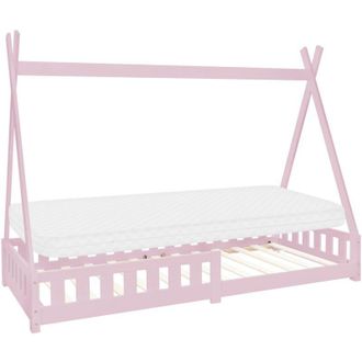 ML Design Ml-design - Lettino per Bambini Design Tenda Indiana con Sponde Protezione Anticaduta Rete a Doghe 90 x 200 cm Letto da Gioco in Legno di Pino