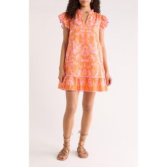 Sugarlips Davina Floral Ebba Shift Mini Dress in Pink-Orange-Multi at Nordstrom, Size X-Large
