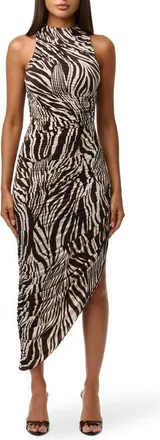 Naked Wardrobe Zebra Stripe Asymmetric Dress in Wild Riviera at Nordstrom, Size X-Large