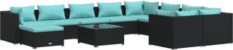 vidaXL Set De Muebles De Jard&iacute;n 11 Pzas Cojines Rat&aacute;n Sint&eacute;tico Negro Vidaxl
