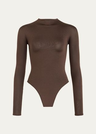 Alaia Semi-Sheer Mock-Neck Bodysuit