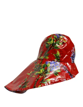 Dolce & Gabbana HAT10004 Glossy Floral Cotton Bucket Hat - Red