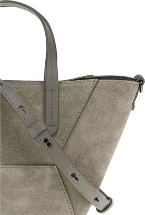 Brunello Cucinelli Womens Shoulder Bag Suede Safari Calf Leather