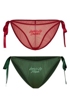 Savage x Fenty Flirty & Wordy Holiday 2-Piece Bikini Set in Green/Red at Nordstrom, Size X-Large