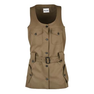 Miu Miu Short Dresses, female, Beige, Size: XS Short wool dress with buttons and pockets