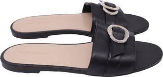 Stuart Weitzman Crystal-Embellished Slides in Black Leather
