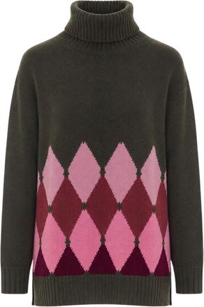 Ballantyne High Ribbed Neck Cashmere Sweater with Bold Argyle Pattern