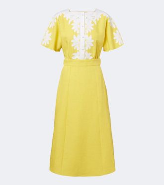 Valentino Embroidered linen midi dress