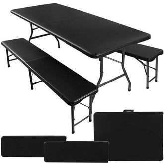 OEM Mesa De Jard&iacute;n Plegable 180 Cm + 2 Bancos - Negro