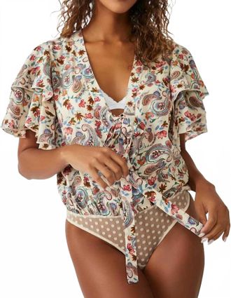 Free People Call Me Later Printed Bodysuit In Sweet Combo