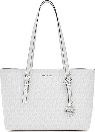 Michael Kors Quinn Medium East West Top Zip Tote Handbags Optic/Alluminum