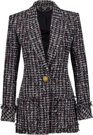 Balmain Blazers, female, Black, 2XS, Luxury Tweed Jacket with Gold Buttons