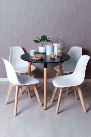 Regalos Miguel Regalos Miguel - Black Friday - Conjunto Mesa Tower Redonda 80 Cm Negra Y Pack 4 Sillas Kelen - Blanco
