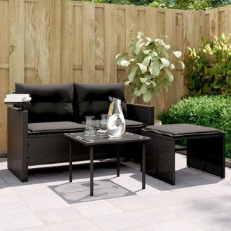 vidaXL Set Divani da Giardino 3 pz con Cuscini in Polyrattan Nero - Vidaxl