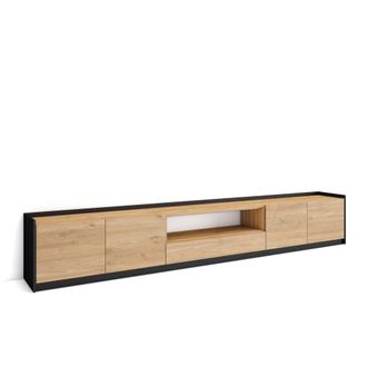 Skraut Home Mueble tv efecto madera roble y negro 310x37x50cm