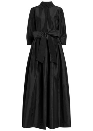 SIMKHAI Julip Belted Taffeta Maxi Shirt Dress - Black - 10 (UK14 / L)