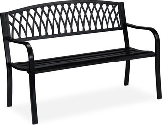 Relaxdays Relaxdays - Banco Jard&iacute;n, Asiento Parque 2 Plazas, Dise&ntilde;o R&uacute;stico, C&oacute;modo Mueble Exterior, Metal, 87 X 127 X 60 Cm, Negro