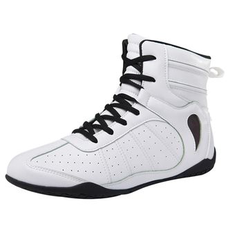 Generic Boxing Wrestling Shoes for Mens Womens Breathable Non-Slip Leather Fitness Boots for Fighting, Powerlifting, Bodybuilding,White,6.5 UK