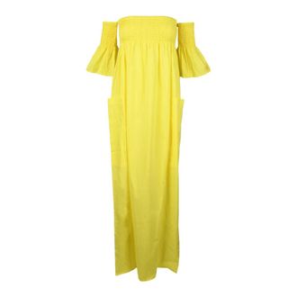 Semicouture Damesjurk - Dames - Maxi kleedjes - Geel - XS - Katoen - Kleedjes