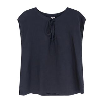 Aspesi Sleeveless Tops, female, Blue, Size: 2XS Crew Neck Linen Top