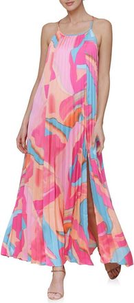 Avec Les Filles Print Satin Maxi Halter Dress in Ibiza Abstract at Nordstrom, Size 10