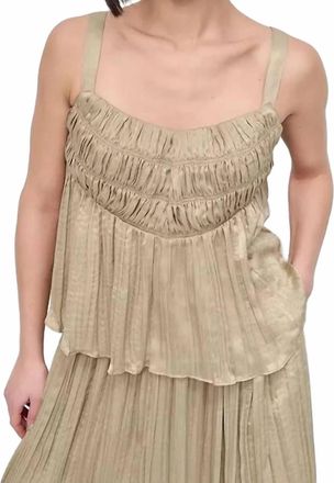 DKNY Crushed Crease Smocked Top In Pale Moss
