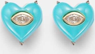 Sydney Evan 14kt gold (585/1000) stud earrings with diamonds and turquoises