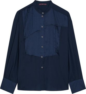 High High Gizmo Panelled Satin-crepe Blouse - Navy - 48 (UK16 / XL)