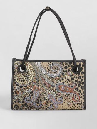 Etro cotton shopper bag animalier paisley pattern