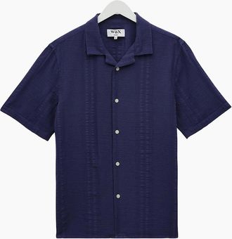 Wax London Mens Wax London Didcot Double Weave Seersucker Short Sleeve Shirt - Navy - Size: 42/Regular