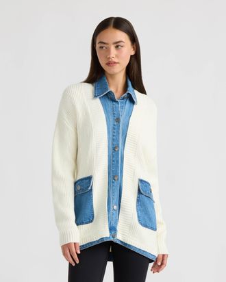 NVLT Womens Cardigan with Denim Shirt Twofer