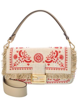 Fendi Fendi Baguette Canvas & Leather Shoulder Bag
