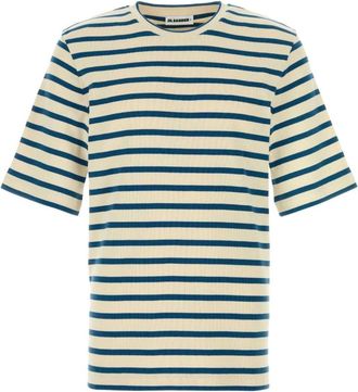 Jil Sander Gestreept katoenen T-shirt - Heren - T-shirts - Beige - L - Katoen - Tops