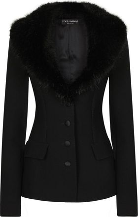 Dolce & Gabbana faux-fur collar jacket - women - Virgin Wool/Polyamide/Virgin Wool/Spandex/Elastane/Silk - 40 - Black