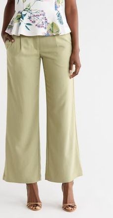 T Tahari Pleated Front Wide Leg Pants in Spring Olive at Nordstrom Rack, Size 12