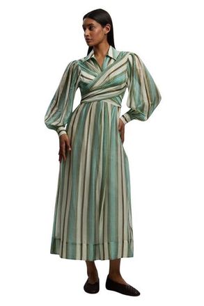Karen Millen Stripe Organdie Wrap Shirt Dress at Nordstrom, Size 10
